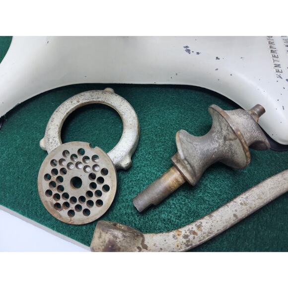 Vintage 70s Meat‎ Grinder Enterprise K-1978 White Cast-Iron No Clamp - Picture 5 of 16